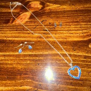 Blue sapphire heart necklace and earrings set